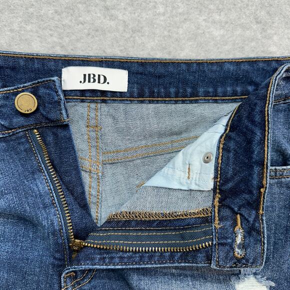 JBD by Just Black Denim Distressed Jean Shorts WMNS M Blue Med Wash Frayed Hem - Picture 2 of 5